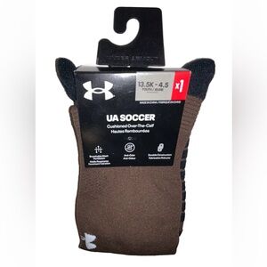 Under Armour UA OTC Soccer Socks 1 Pair Youth 13.5K-4.5 Brown w White Logo Kids